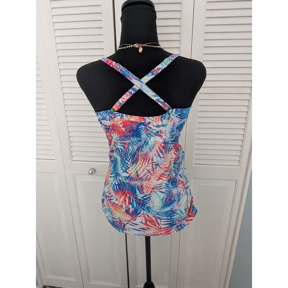 PINKBLUSH Maternity Halter Tankini Top Women's L Multi Blue Hawaiian Crisscross - Picture 10 of 14